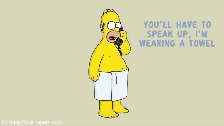 Homer Simpsons. aljfhlsdghsag. YOU' LL HAVE TO SPEAK IOP, I' M WEARING A TOWEL