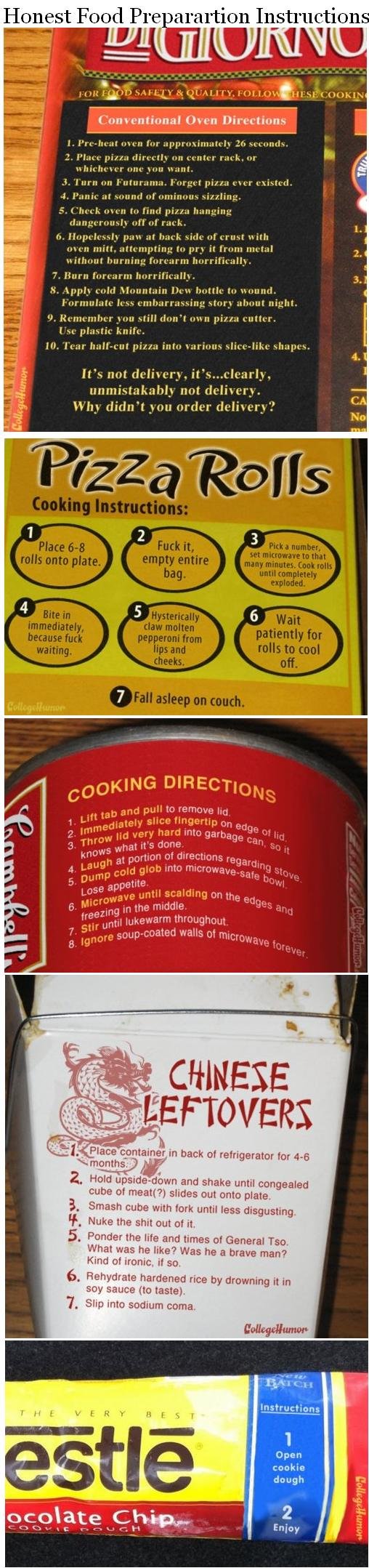 Honest Food Preparation Instructions. Found it on Tumblr, hope you like.. Conventional Oven Directions atolls, "ral NH Hf l. isak. I MI.‘ kirill. tattoist/ thrs