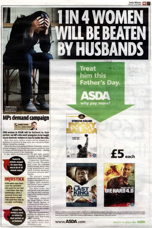 Horrible Ad Placement. . i IN y, WOMEN WILL BE BEATEN Treat him this Father' s Day. why pay more ll iball Unit. T. bullzi an in WIRE! J. testt Iain Tu an "H: an