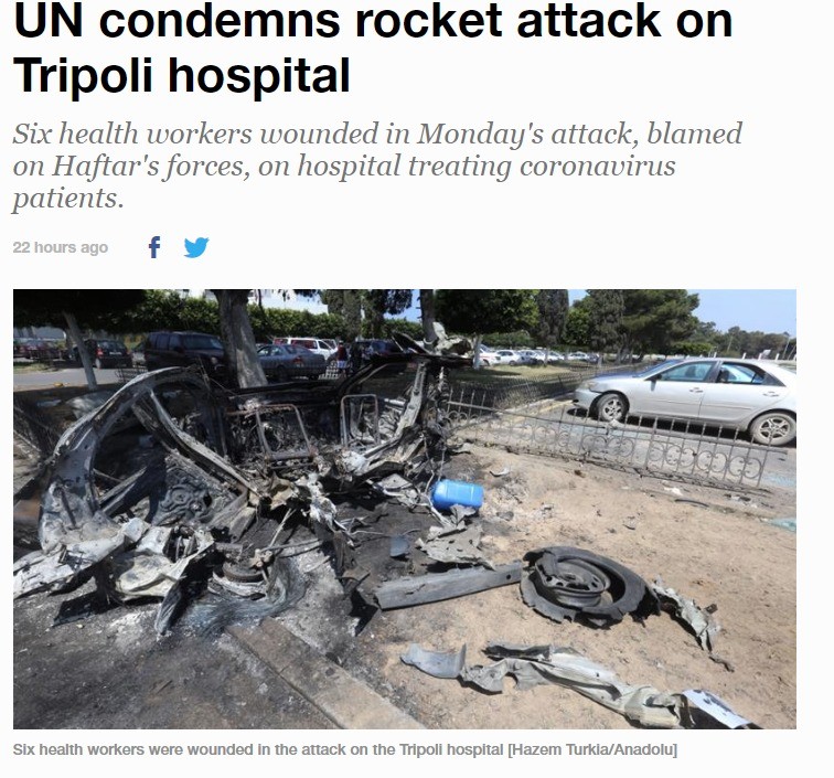 Hospital with Coronavirus hit with rockets in libya. .. I give 'em one day before this is &quot;US attacks hospital&quot;.