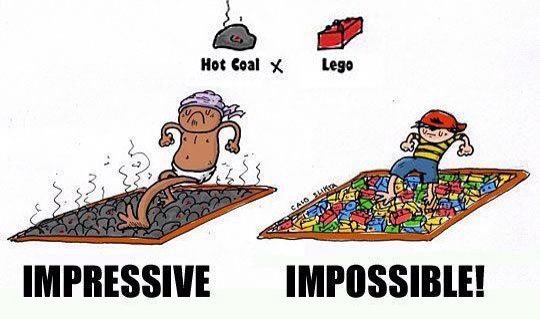 Hot Coal vs Lego. I thought it was pretty funny.. that is teh worst part about lego