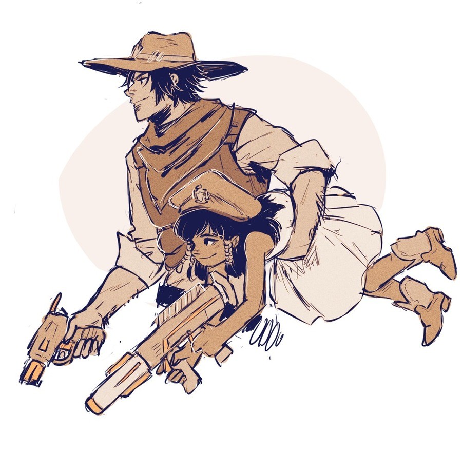 how about MORE HIGH NOON!!!. new fav ship.. See, I really like this. Not as a full blown ship, but just young Pharah having a crush on younger McCree is just the cutest . Because he looks and acts (since 