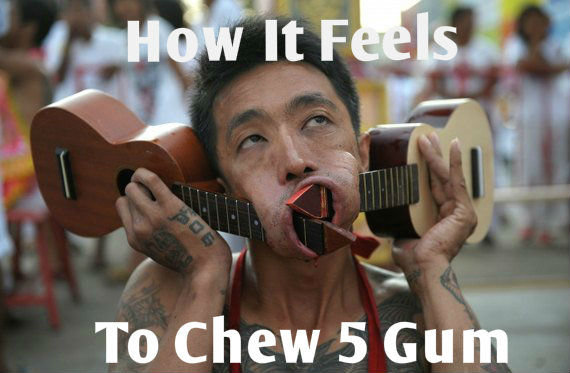 How it feels. 78% oc. Because picture was found.. T' o Chew 5 Gui:. Are guitars a food type?
