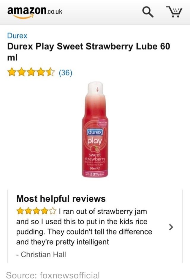 How sweet.. . Durex Durex Play Sweet Strawberry Lube 60 Most helpful reviews I ran out of strawberry jam and so I used this to put in the kids rice pudding. The