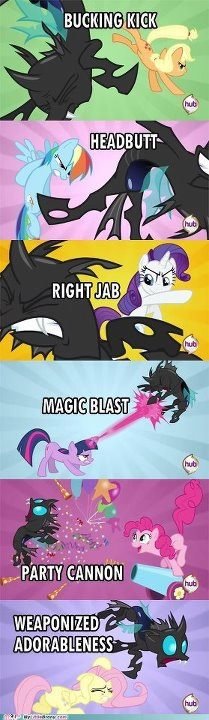 How the Mane 6 fights Changelings.. .. Does this look like the face of mercy?
