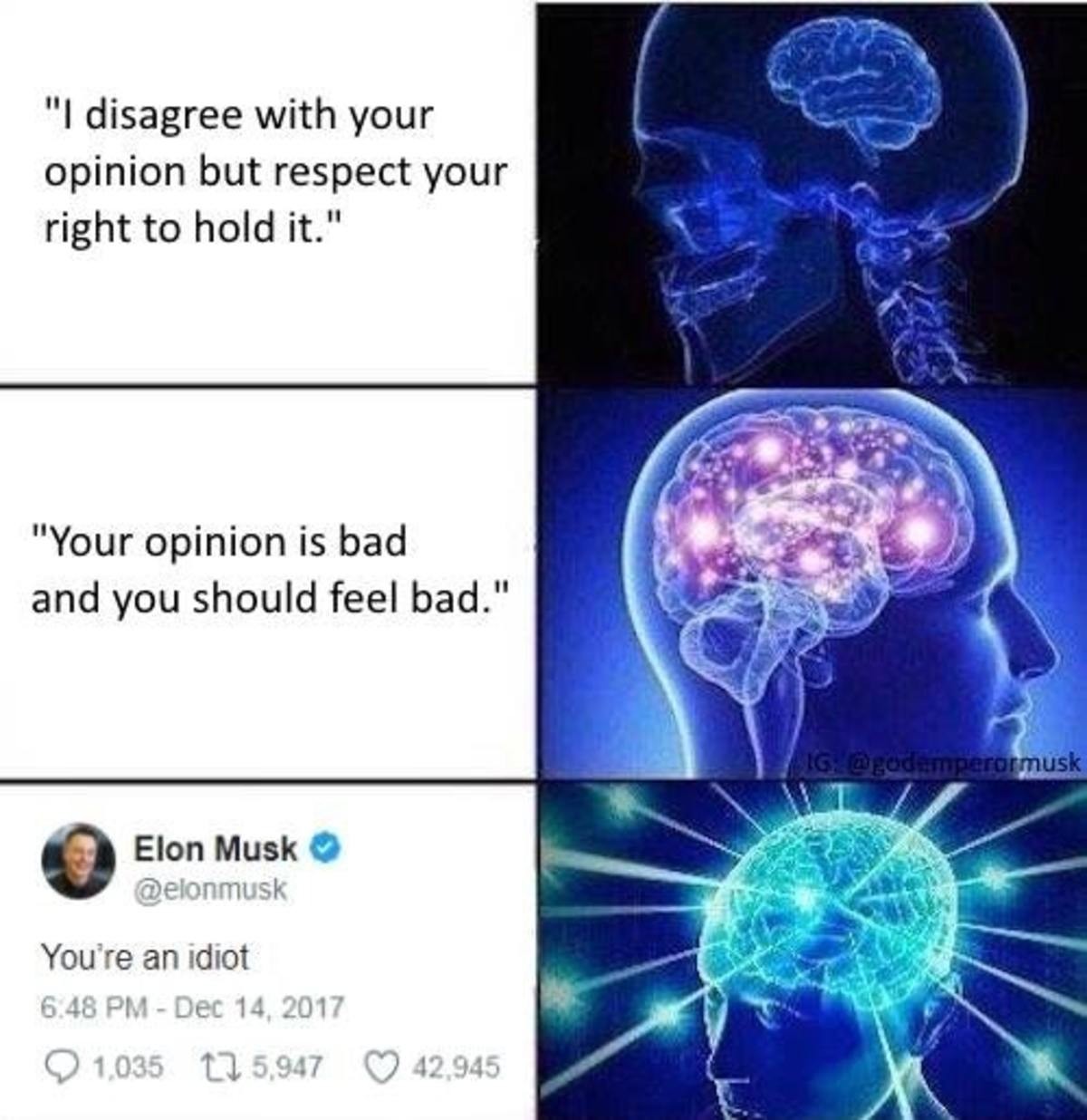 How to argue on the internet. . I disagree with your opinion but respect your right to hold it." Your opinion is bad and you should feel bad." Elm Musk 'iii) Yo