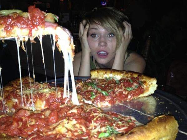 How true love look like. .. girl got silly from looking at pizza