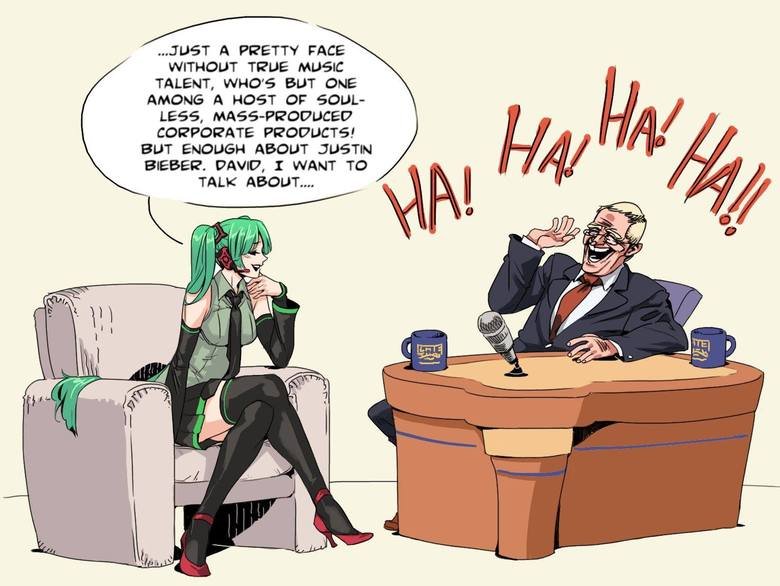 How we all wish miku on letterman went. . JUST A PRETTY FACE WITHOUT TRUE MUSIC TALENT, WHO' S BUT ORE AMONG A HOST OF SOUL- LESS, CORPORATE PRODUCTS! BUT ENOUG