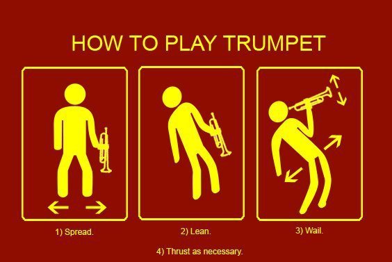 How to. Music is easy!. HOW TO PLAY TRUMPET I) Spread. 2) Lean. 3) Wall. 4} Thrust as .. Also directions to having sex.