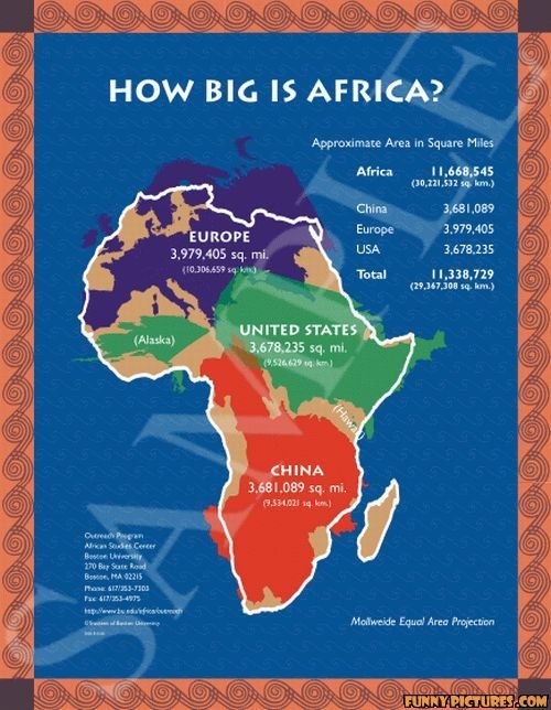 How big is africa. . HOW BIG IS AFRICA? Area m Equate Murica t I .Hrl_.. Mm, 089 EUROPE , 405. doesnt find content funny thumbs cuase original