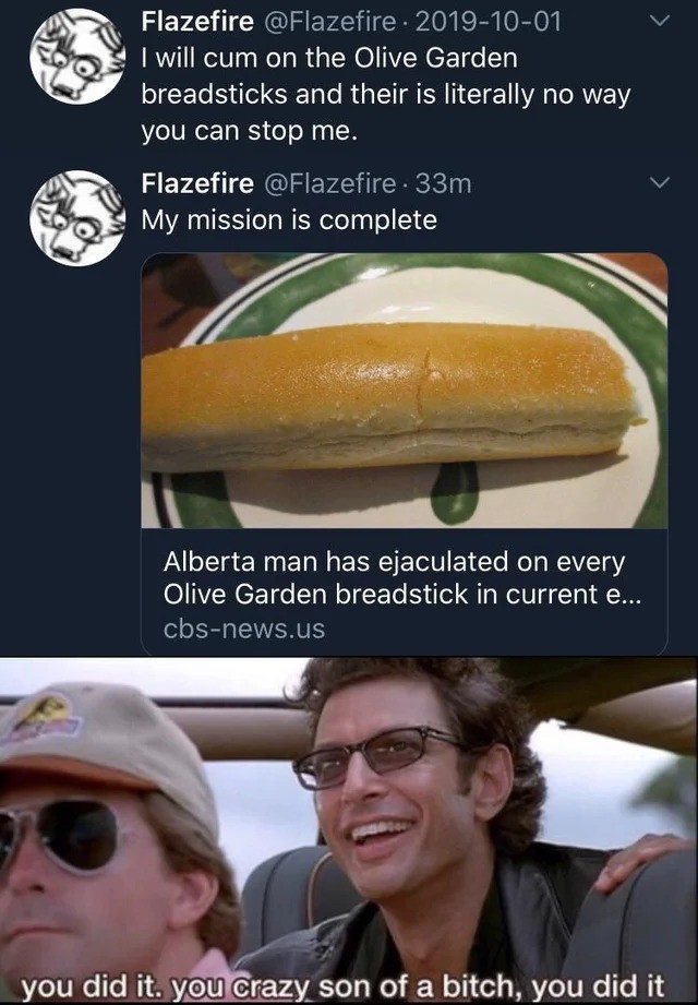 how. .. But... the breadsticks are unlimited, how could he possibly