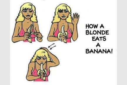 How a Blonde eats a Bananna. This is how its done.