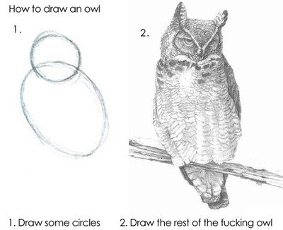 How to draw an owl. . I . BMW ENE circles 2. the rest of the fucking and. Thank you OP, I can now draw owls.