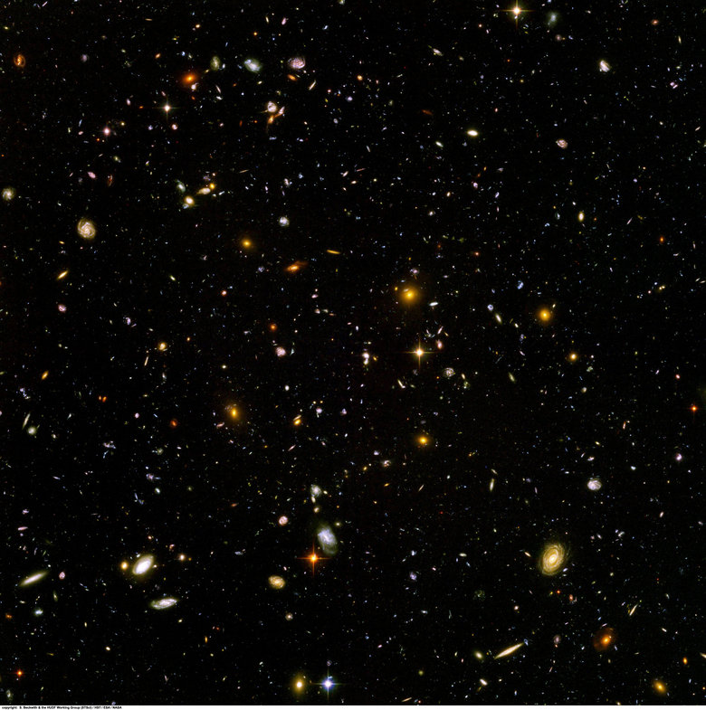 Hubble Deep Field. This is the most distant point ever seen by mankind.. Visually, yes. Farthest point, no. Cosmic microwave background radiation.