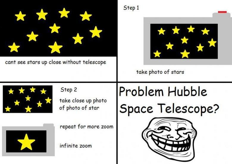 Hubble space telescope. in your camera. Step 1 cant see star' s up close wiithout telescope i, , " ‘k take close up photo hr, h", of photo of star Problem Hubbl
