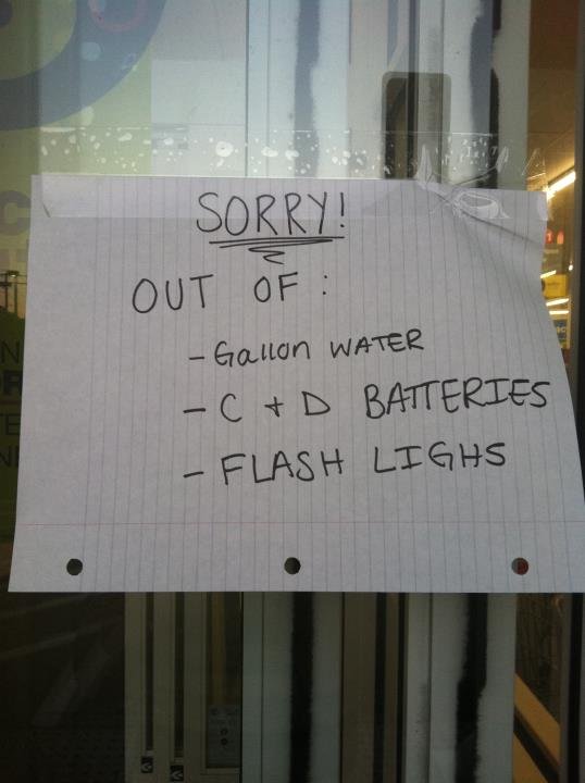 Hurricane Vs. CVS. They're out of flash lighs but not FLASH LIGHTS! GO GO GO!! .