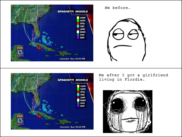 Hurricanes. . Me before. Idam muons Me after" T got a girlfriend 5. P, ' Erll' measly brrigg in Flordia.