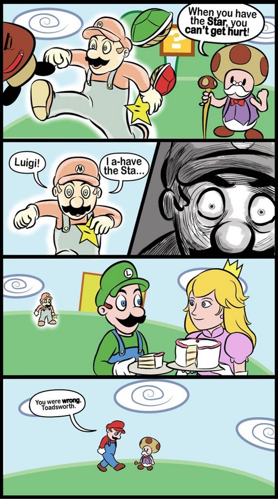 hurts. most likely a repost... not OC.. Mario shouldn't worry, THE CAKE IS A LIE!