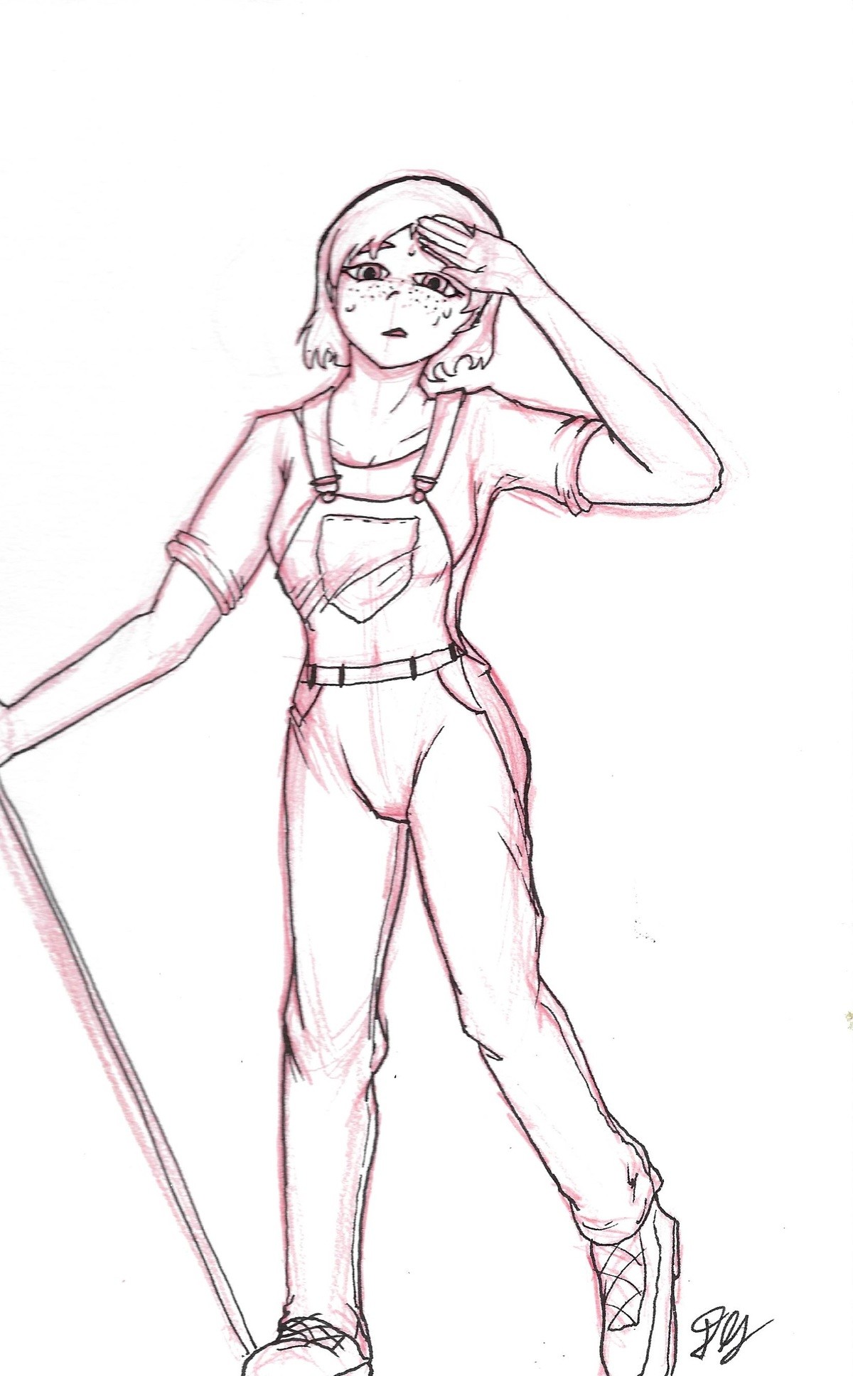 Jade in farmers clothes-wip. Friend gave me a quick drawing challenge of drawing an OC in a different outfit, rolled up farmers clothes. Havent done much tradit