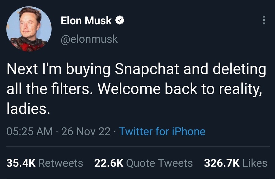 jazzy tenuous boastful. .. I'd love to see Elon buy up a ton of social media websites. The results would be hilarious.