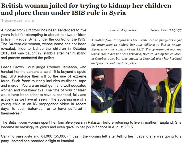just a muslim kidnapping her kids. . British woman jailed for trying to kidnap her children and place them under ISIS rule in Syria C) January El 2010 - it 15 P