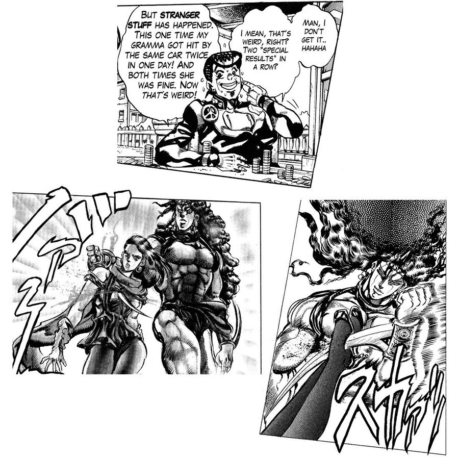 Kars Accident. . BNFO HAS HAPPENED. llet THIS ONE TIME My ' THE SAME CAFE TWICE - " THAT' S WEIRD, Rtard? GET it Two “swam AAHAHA '. Josuke hability is so strong he actualy says the truth