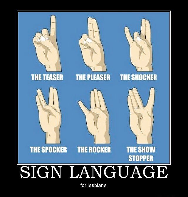 THE 'HIE THE SHIN SIGN LANGUAGE for lesbians. 