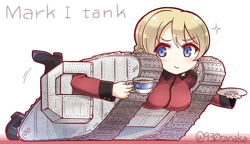 Mark I Tea Tank. Source illust.php?mode=medium&amp;illustid=57750736 join list: SchoolWaifu (289 subs)Mention History join list:. The Mark I had wheels in the rear, and a wire mesh on top.