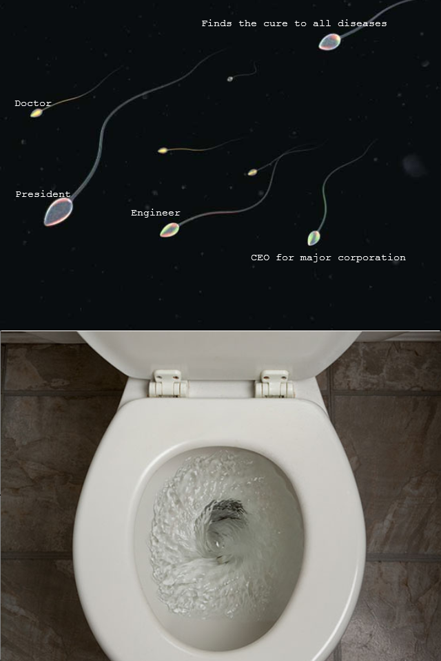 Masturbation Guilt Trip. Ok just to avoid confusion, the sperm is supposed to just represent the semen coming out, not the actual &quot;race&quot; to the egg, j