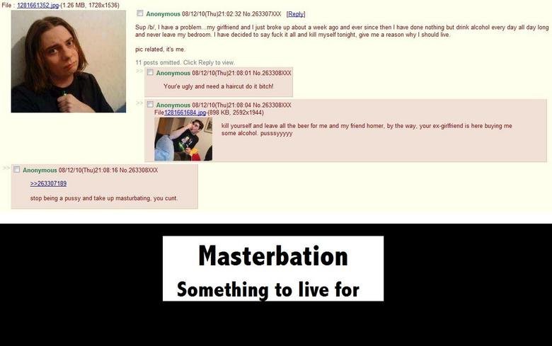 Masturbation. Live for it. I Anonymous (/ 10( Thu)  Sup /b./. I have a problemler girlfriend and Ijust broke up about a week ago and ever since then I h
