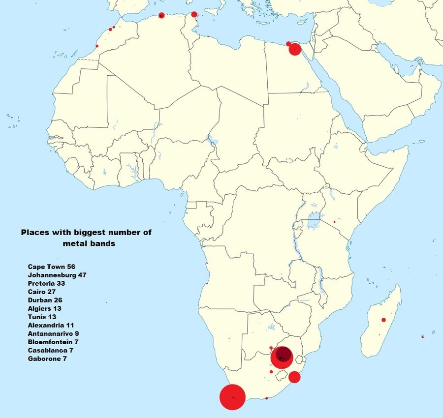 Metal bands in Africa. .. Notice how they are all in either south africa or close to europe