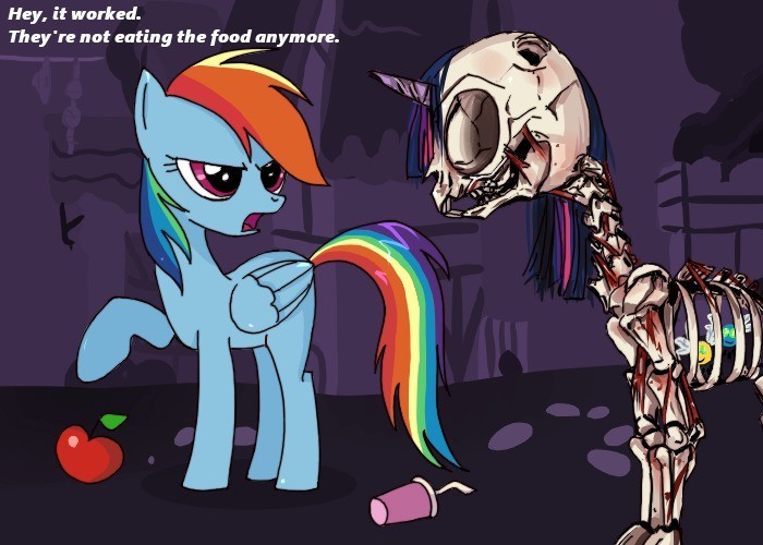 Metal pony art. . Hey, it worked. They' re not eating the food anymore.