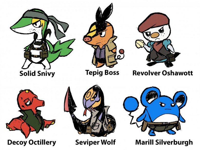 metal gear pokemon. i did not make this, if this is a repost tell me, along with the link to it, so i can take it down.. Tepig Boss Revolver Oshawott Decoy Octi