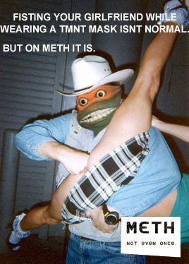 Meth. Don't. FISTING YOUR GIRLFRIEND wair. WEARING A TMNT MASK ISNT NORMAL. BUT ON METH IT IS. Tri ii TTER.". Em It. Wellp.. I think I'm done here tonight...