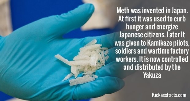 Meth. . Math was invented in Japan. twist it was used tn we hunger and energize Japanese citizens. Later It was given tn Kamikaze pilots, soldiers and workers. 