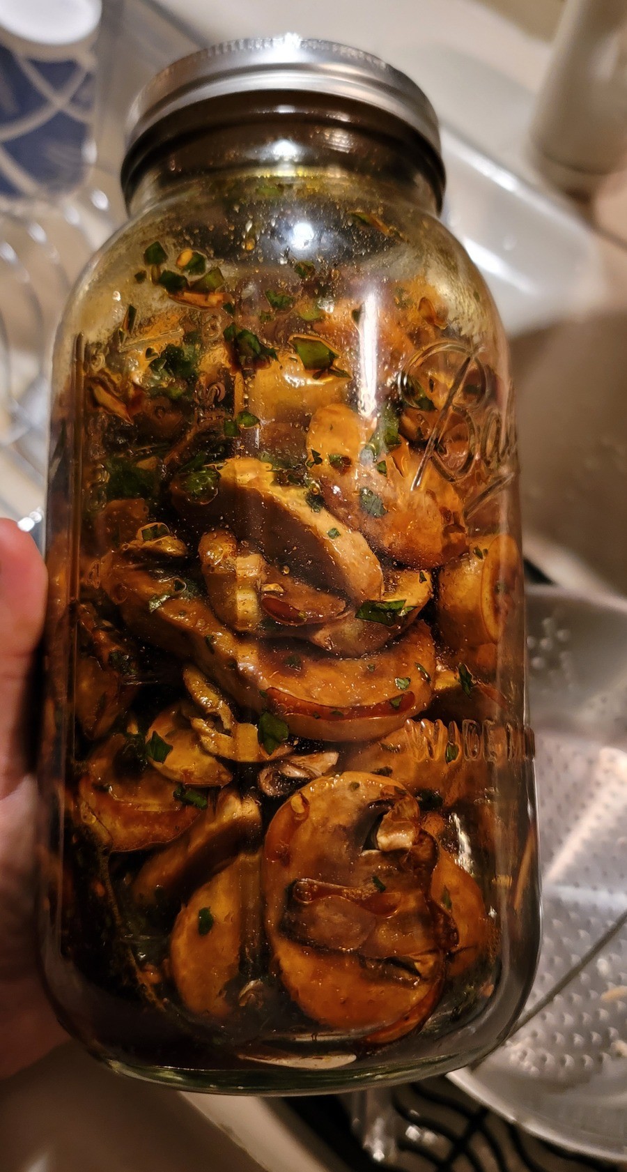 Mushroom jermy. Marinating it over night. Soy sauce, honey, chili flakes, fresh parsley, powdered ginger. And powdered garlic.. God I hate the internet. Nearly got nauseous when I saw this because I instantly thought it was full of old cum. Looks amazing, now that I know what it is. 12/1
