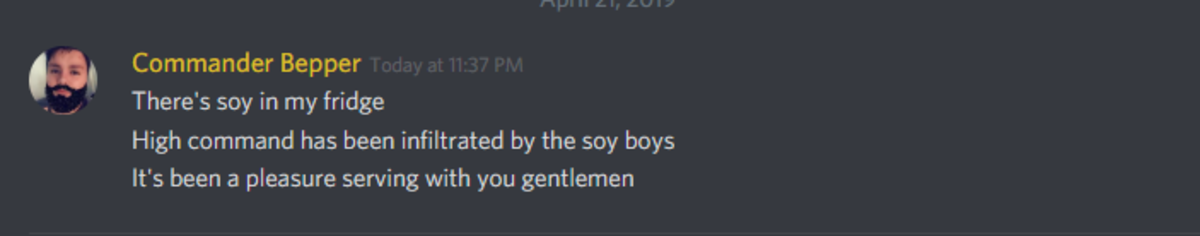 My discord in its last moments. Press F pleas.. I mean if it's soy sauce, then that's ok I guess...