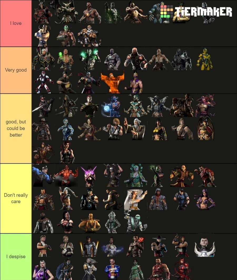 My Mortalk Kombat Characters Tier list (My preferences). I used some pretty practical website to make a tier list of all the MK characters, from those I love, t