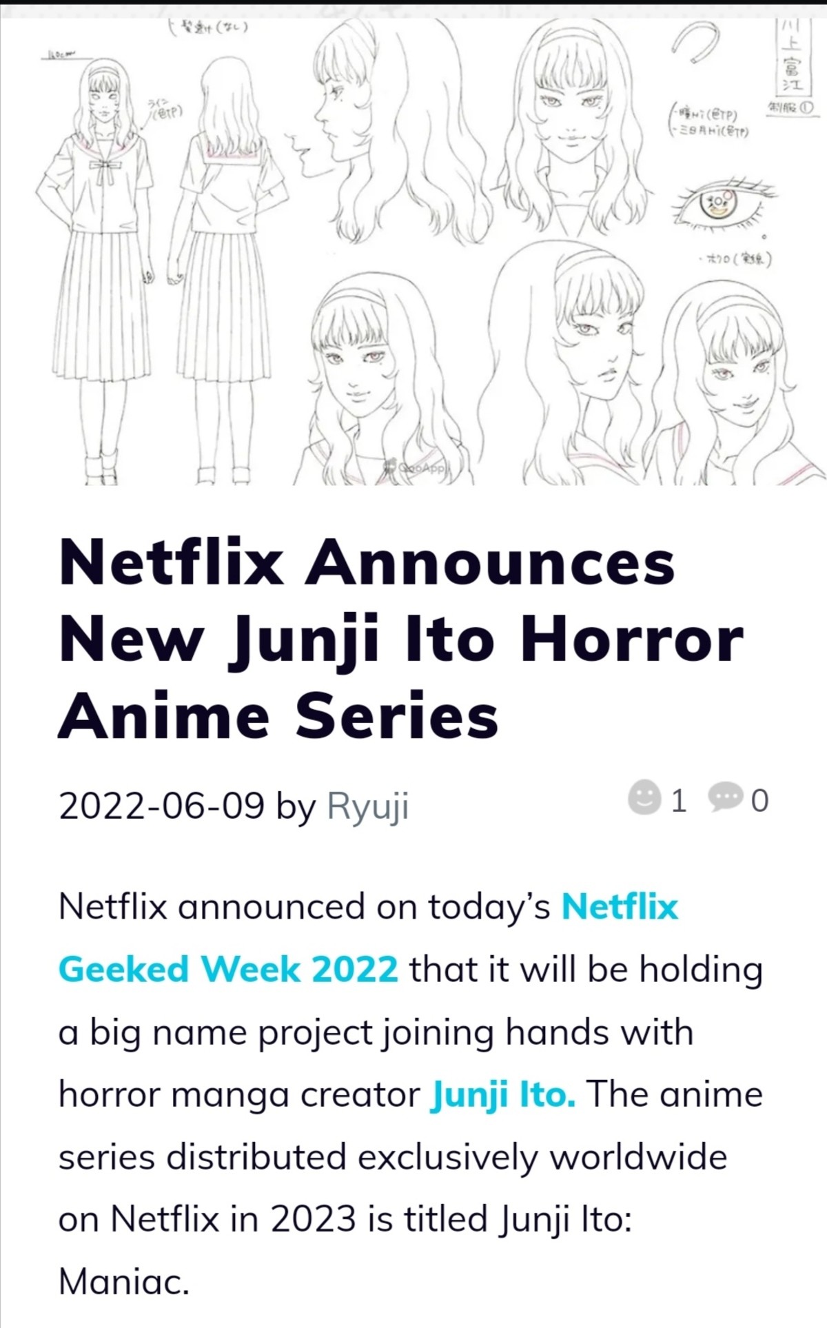 New Junji Ito anime soon. Source: .. Gatekeep Netflix out of Anime