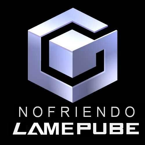 NOFRIENDO LAMEPUBE. A rendition of the Gamecube logo... you dude, Nintendo Gamecubes are awesome.