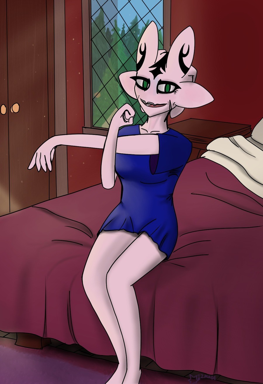 OC Art, Morning stretches. It's Tanya of Yanov again. Here she is stretching on her bed on some lazy morning, seems she just woke up. This came out quite well I
