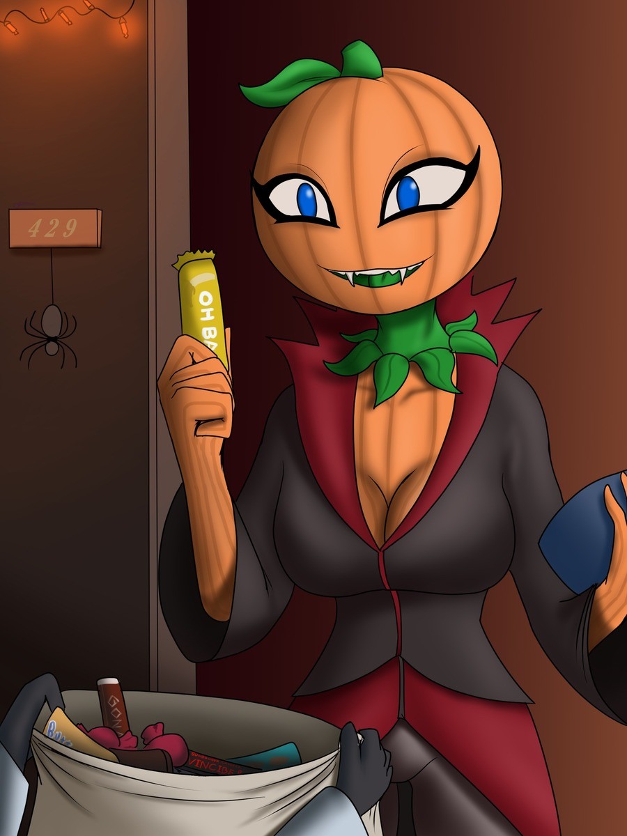 OC Art, Pumpkin Gal gives out some candy!. Happy Halloween! Cursed pumpkin girl is giving out king sized bars! Make sure to hit up her house before the night en