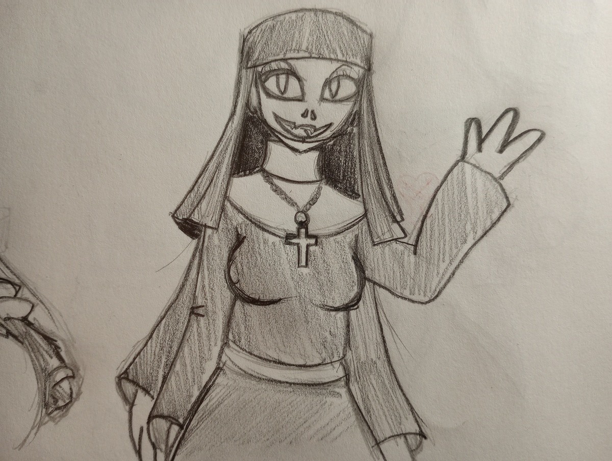 OC Art, Sketches n' cream.. The mutant nun waves hello! These unnamed strength demons are no longer unnamed! They're called Kyonans. Raphael's tearademon friend