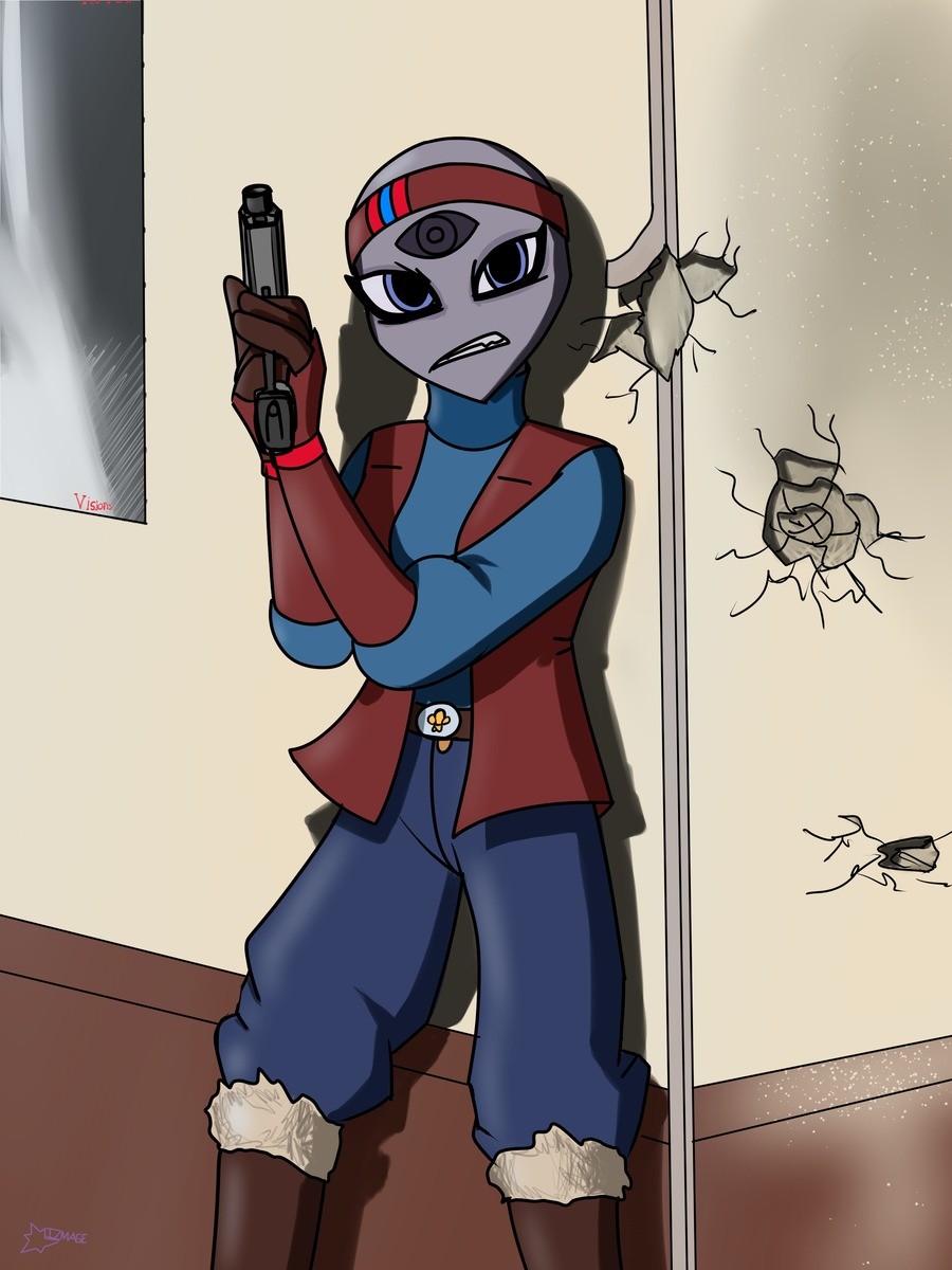 OC Art, the master of arms. Just a piece of the recently named Torkeydz Gun master, taking cover behind a wall. She bears a 12.7x25mm Pistol. Tried to do some h