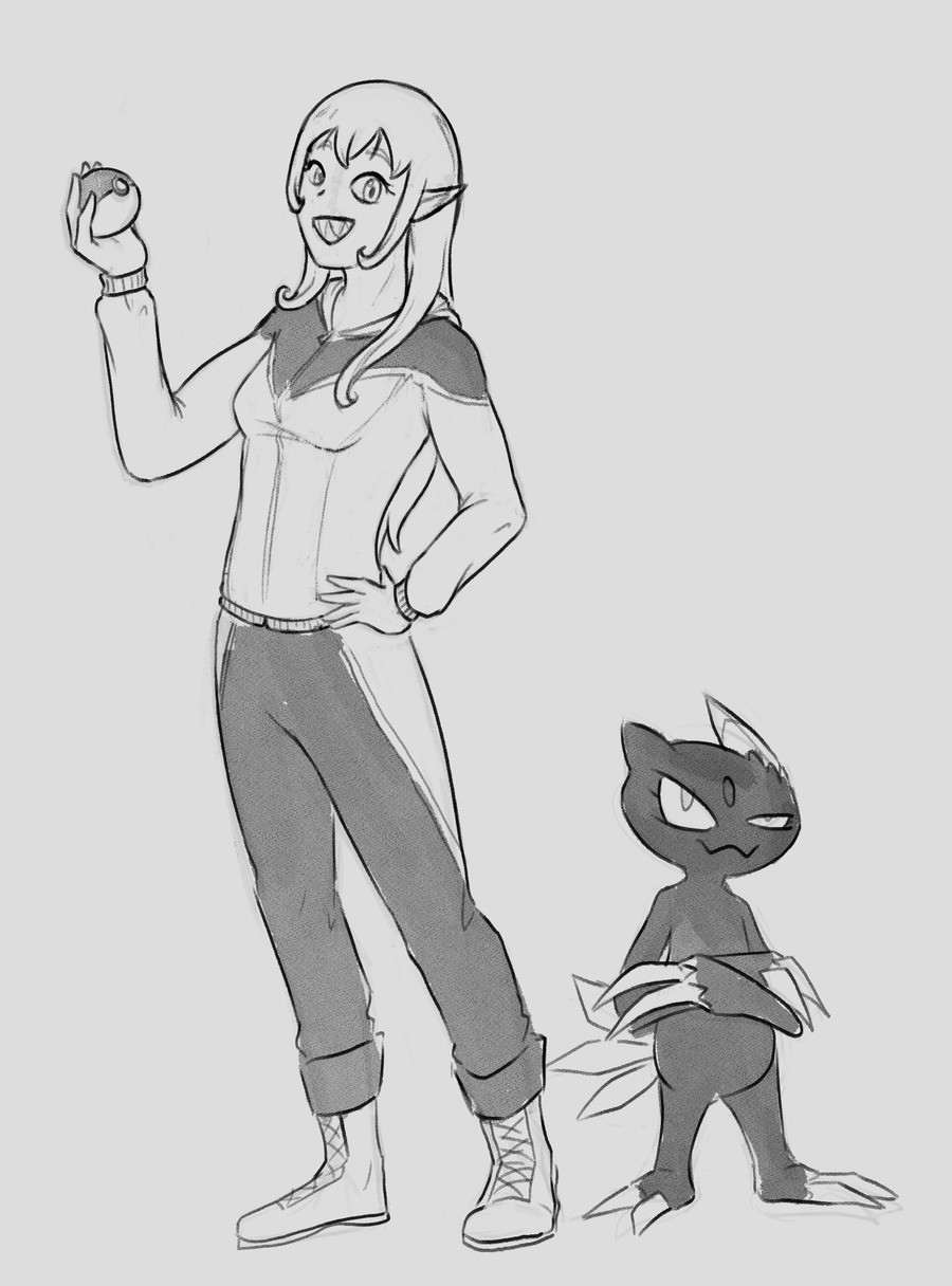OC-tober 2021 Day 14. Day 14 was to draw an OC as a pokemon trainer so i took my dnd character, Nia, threw her in an outfit vaguely similar in design to her def