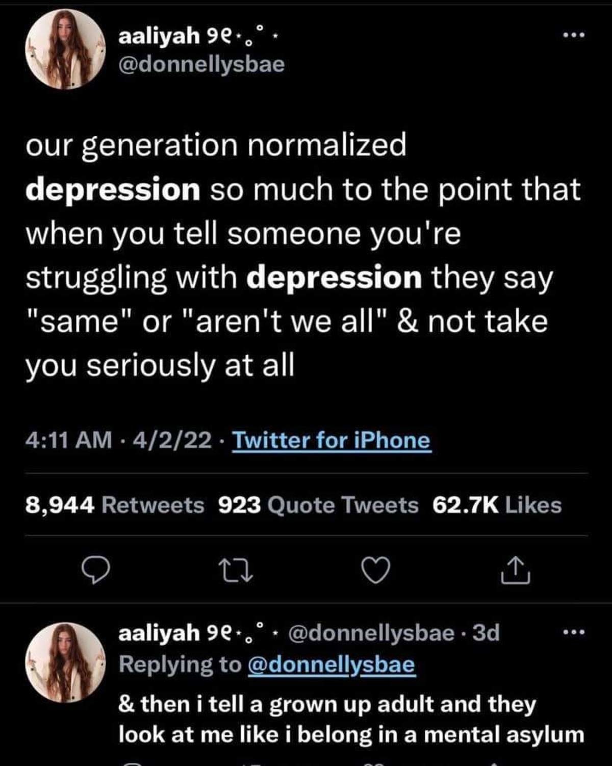 physical Hamster. .. That's because you're a terrible human being. If a friend comes to me and says they're suffering from depression I talk to them and try to help, not go &quot;hu