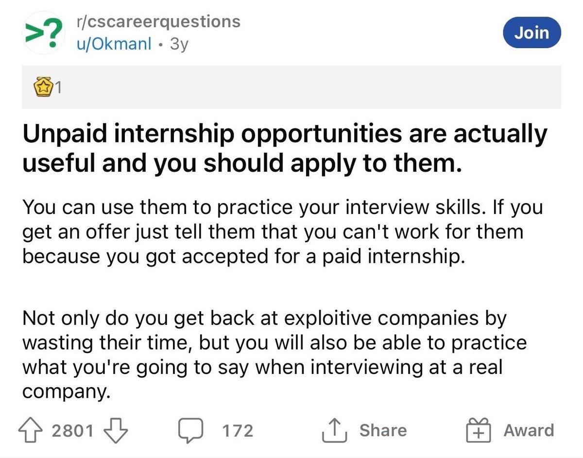 puzzling murky selective. .. Even worse- I saw an unpaid &quot;competition&quot; where you make a product with their specs and you are &quot;awarded&quot; with a chance to intern. This redd