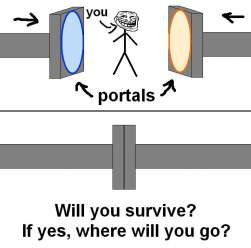 QUESTION. . N portals ' Will you survive? If yes, where will you go?. you can't have a portal on a moving surface. Has anyone actually played THE GAME?