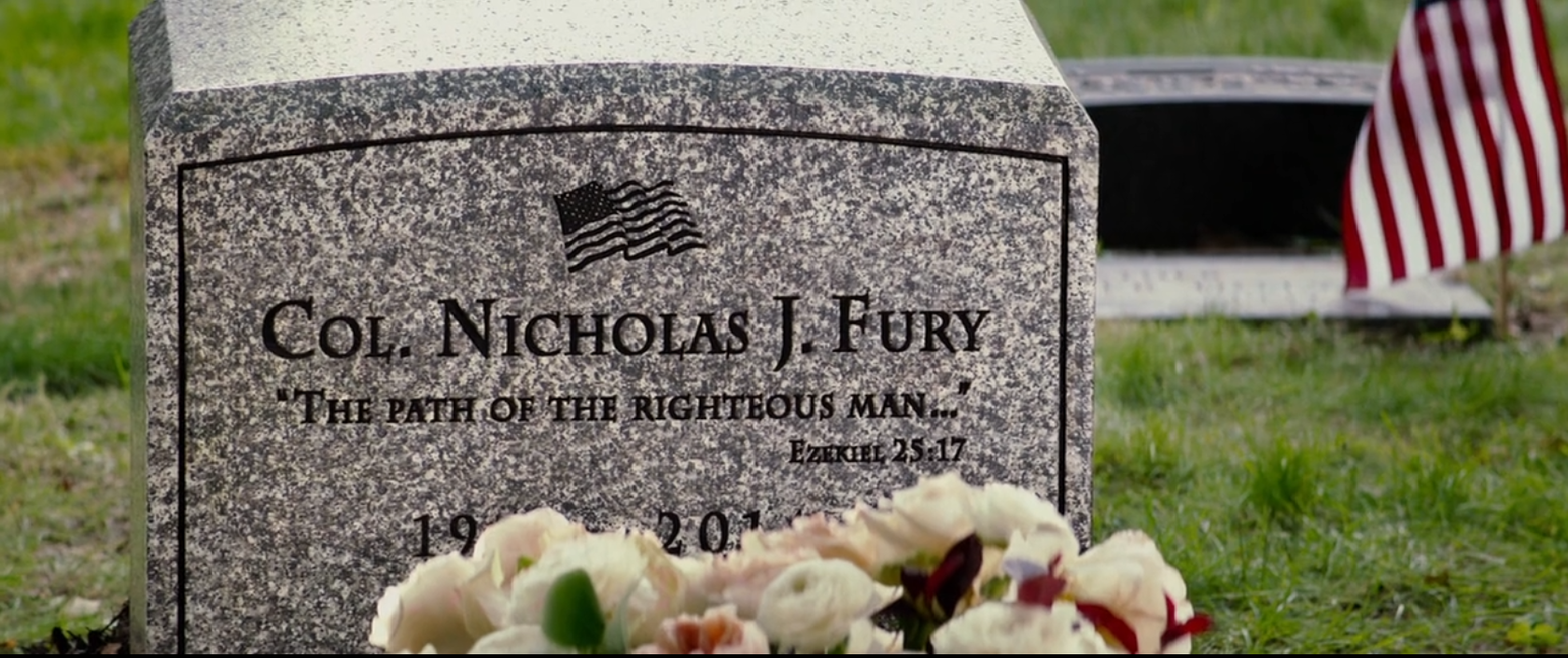 Sam Jacksons tombstone. in Captain America.