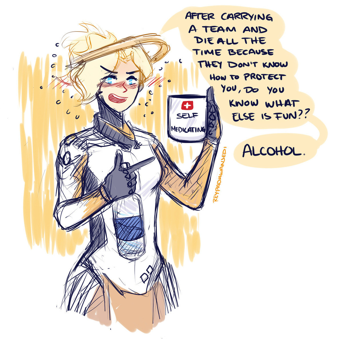 Self Medicating. join list: OverwatchStuff (1418 subs)Mention Clicks: 342717Msgs Sent: 2949850Mention History join list:. This is why I prefer Lucio when it comes to healing. Its not my fault you are not getting healed, its your fault for not staying with the rest of the group.